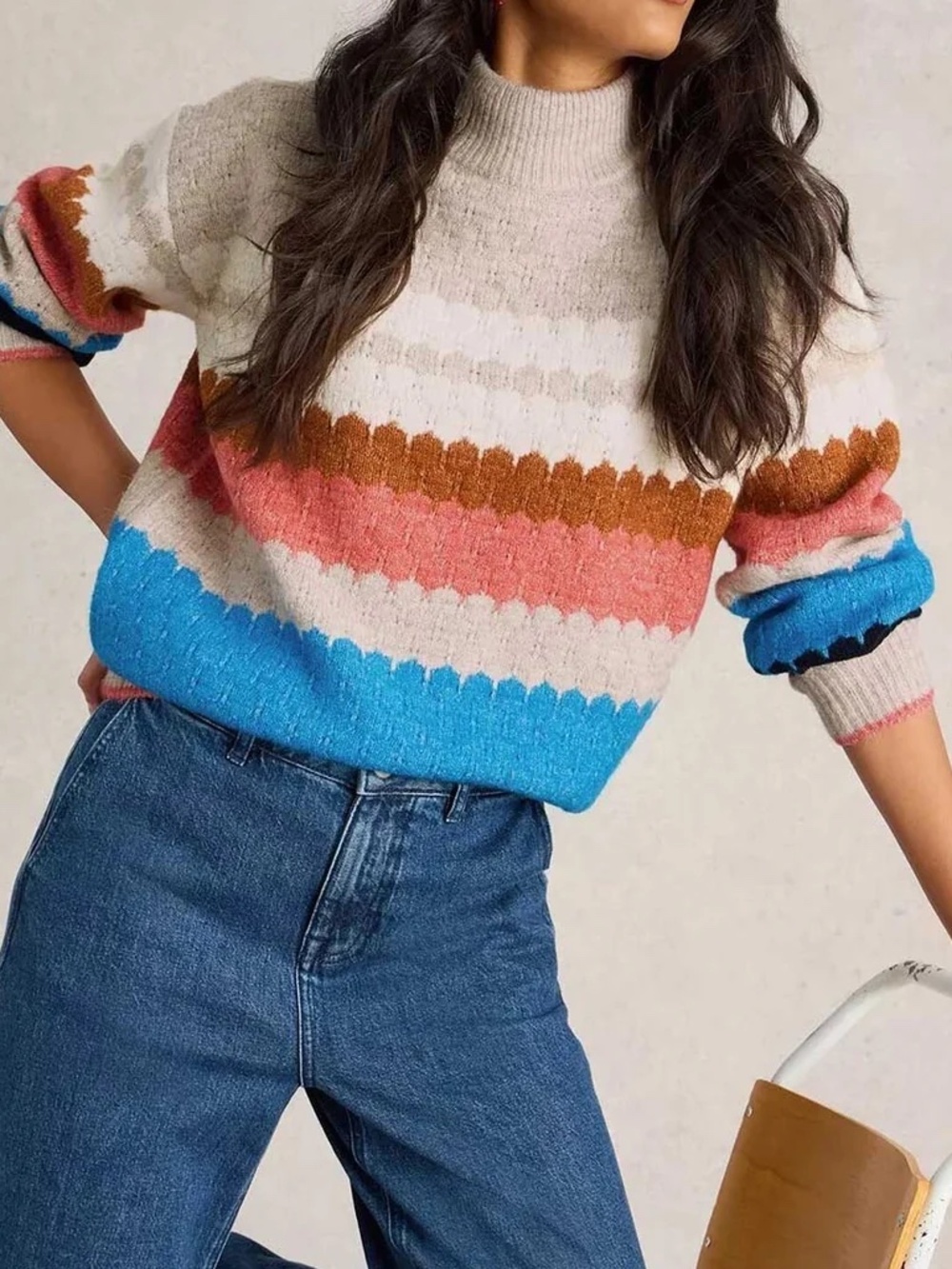White Stuff retro charm color block jumper, turtleneck